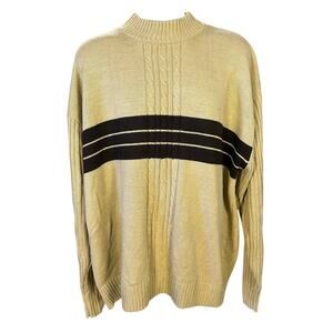 Jordan Craig Beige and Black High Neck Cable Knit Sweater Size 2XL